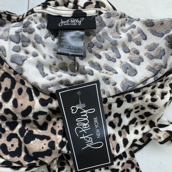 Women's Just Polly Top Size S Brown Animal Print Long Sleeve NWT - Picture 3 of 6